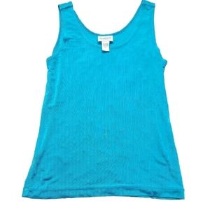 Chicos Travelers Tank Top Womens 1 US Large Black Slinky Stretch Knit Teal Blue
